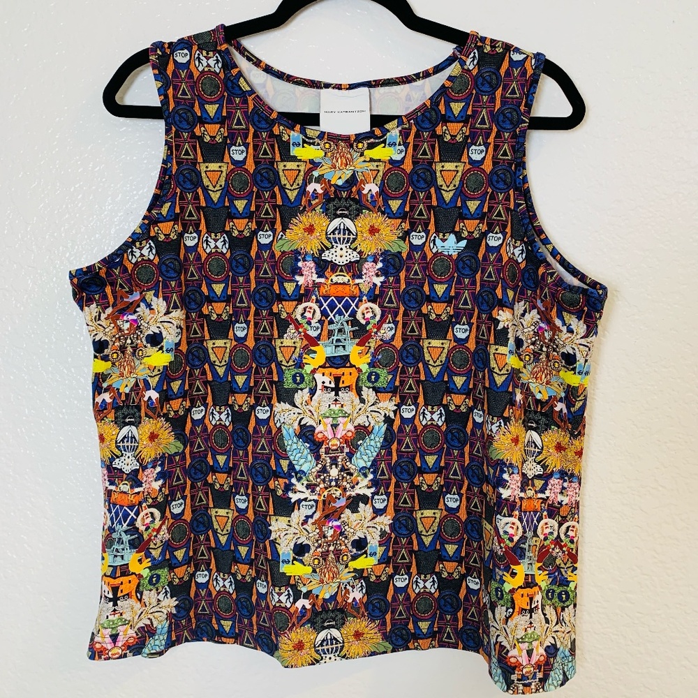 Adidas x Mary Katrantzou Boyfriend Tank Top USA XL Allover Graphic Cropped